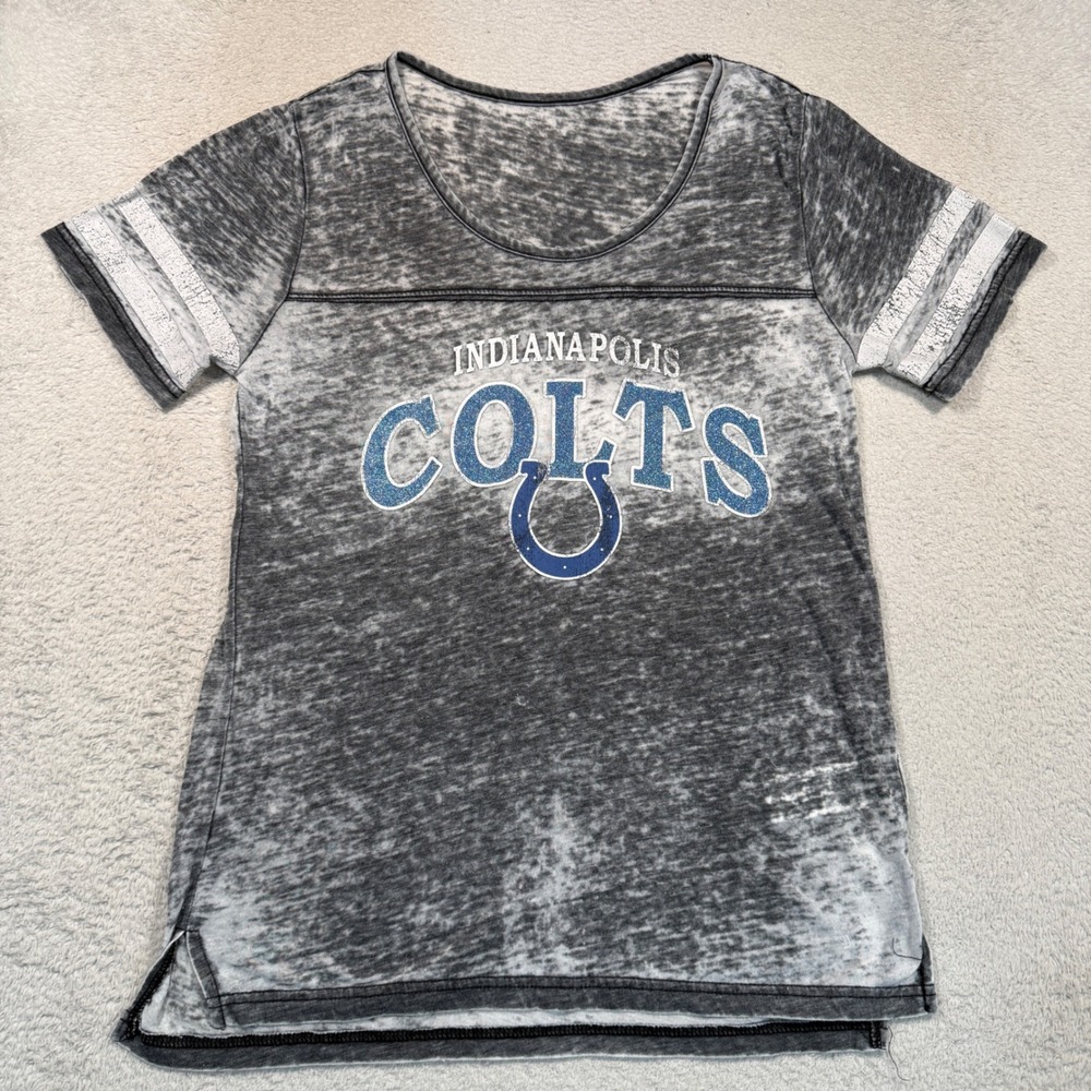 Vintage Y2K NFL Indianapolis Colts Graphic Tee Women M Grey Burnout Glitter Top